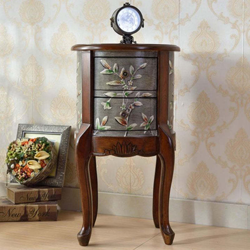 Vintage Cylindrical Wood Glass Side Table