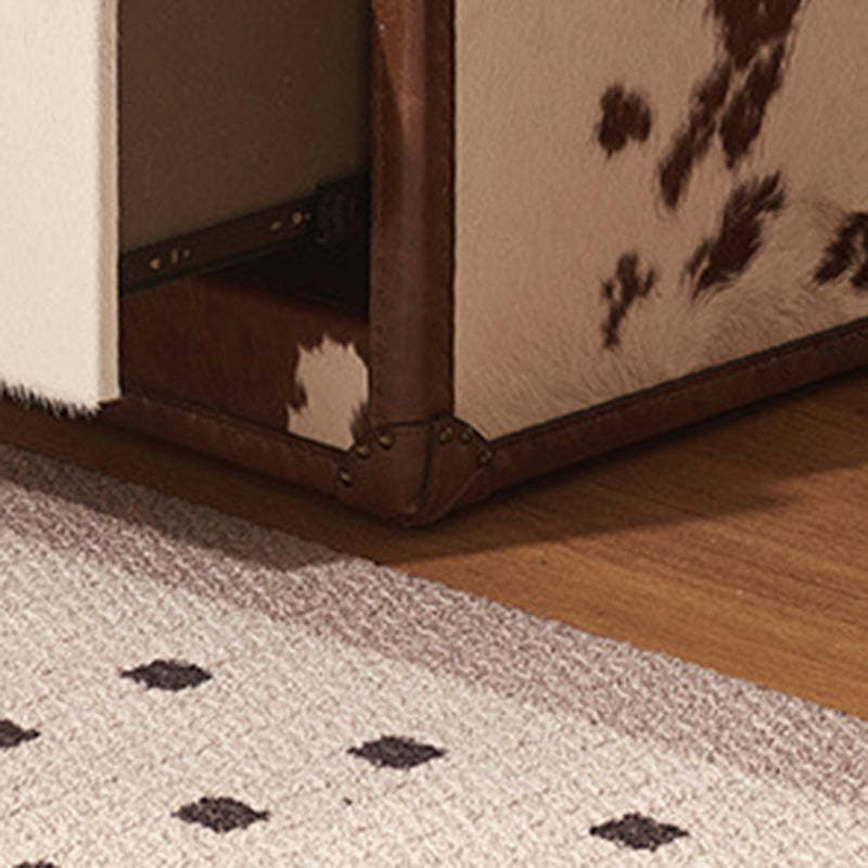 Vintage Cow Wood Veneer 2-Tier End Table