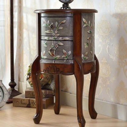 Vintage Cylindrical Wood Glass Side Table