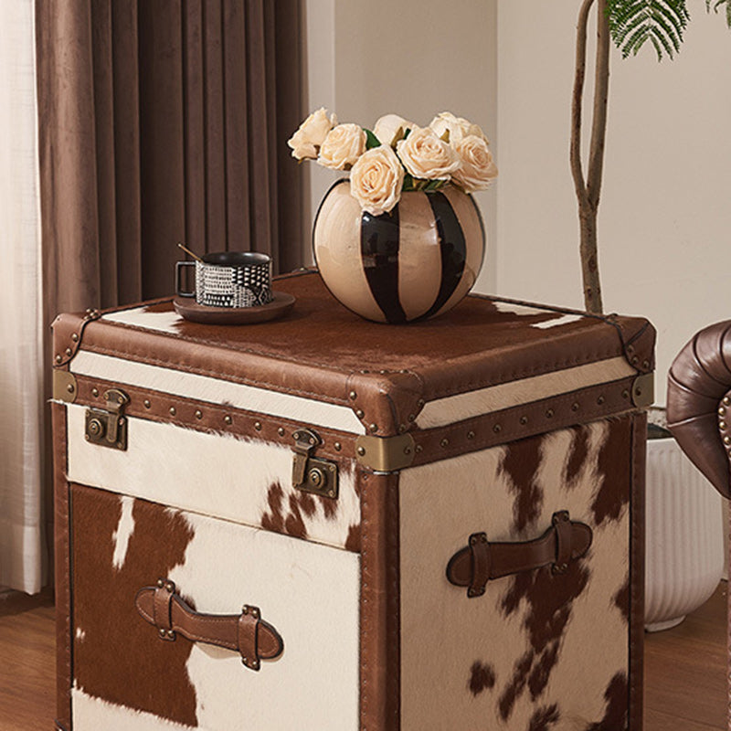 Vintage Cow Wood Veneer 2-Tier End Table