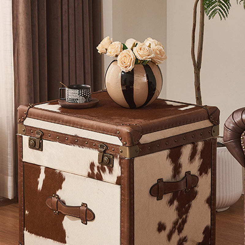 Vintage Cow Wood Veneer 2-Tier End Table