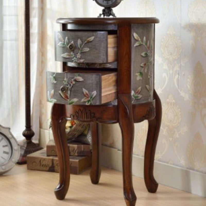 Vintage Cylindrical Wood Glass Side Table