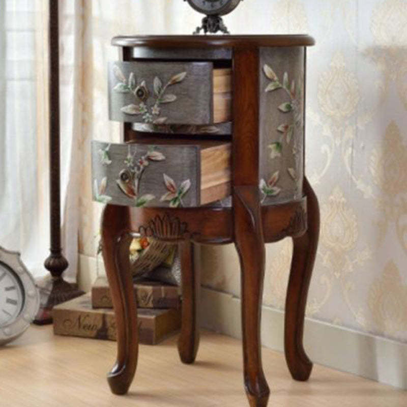 Vintage Cylindrical Wood Glass Side Table