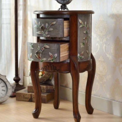 Vintage Cylindrical Wood Glass Side Table
