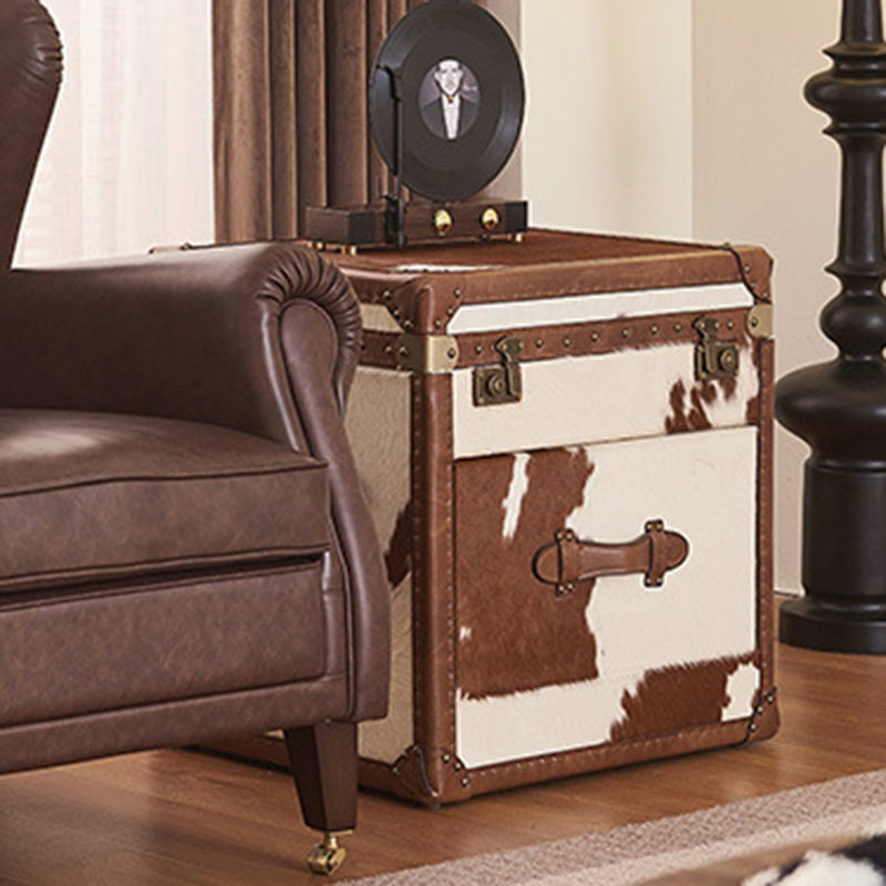Vintage Cow Wood Veneer 2-Tier End Table