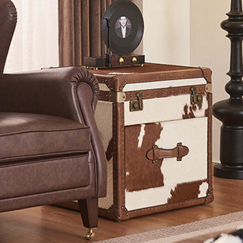 Vintage Cow Wood Veneer 2-Tier End Table