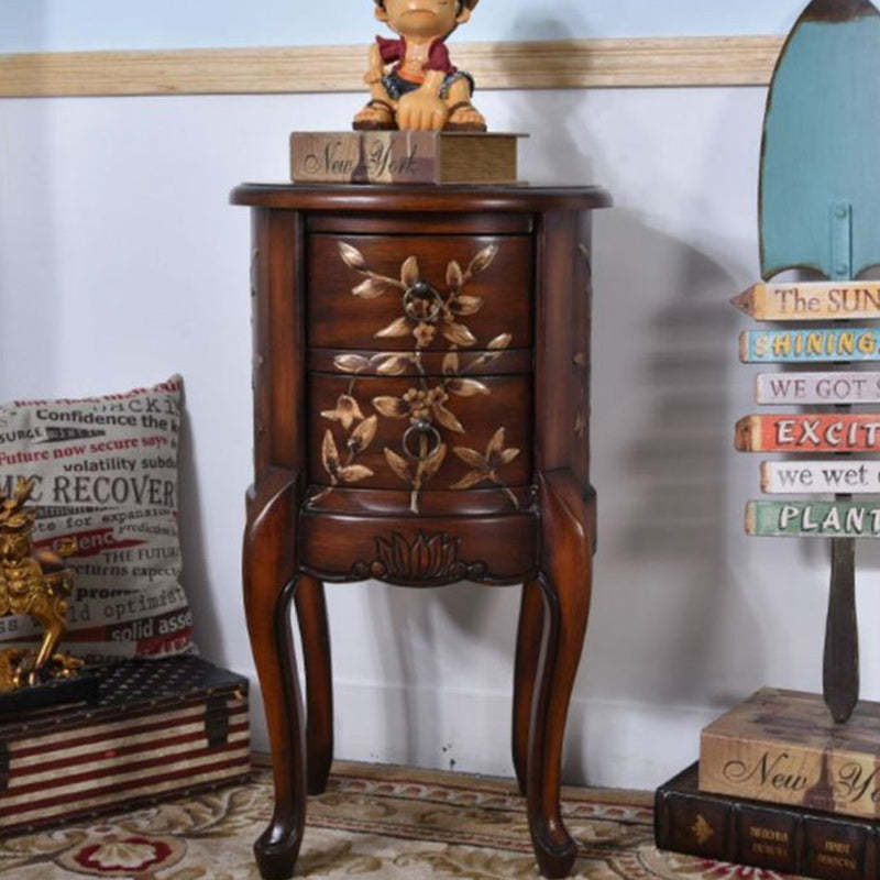Vintage Cylindrical Wood Glass Side Table