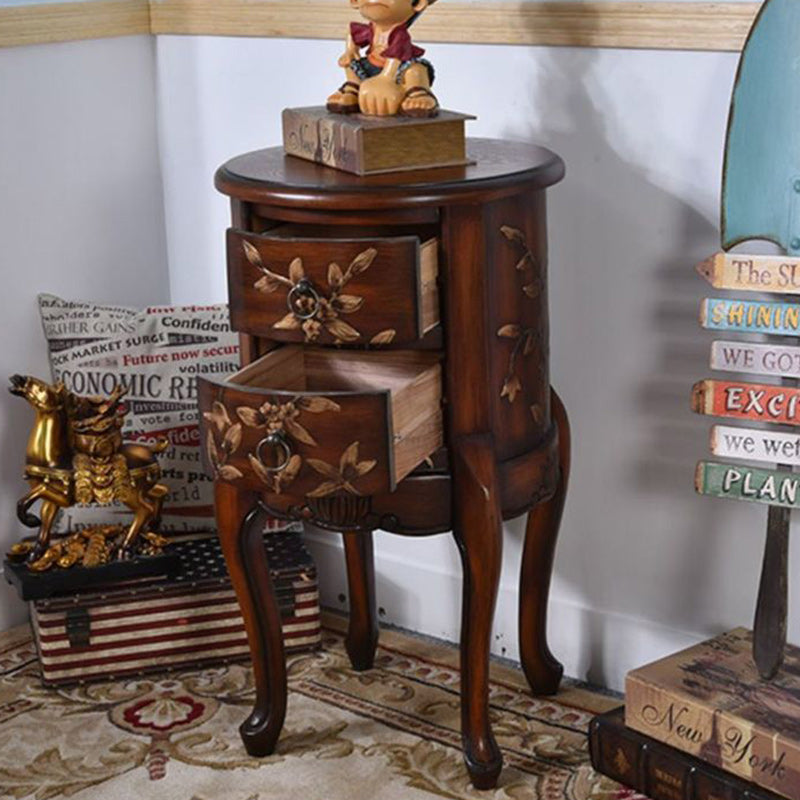 Vintage Cylindrical Wood Glass Side Table