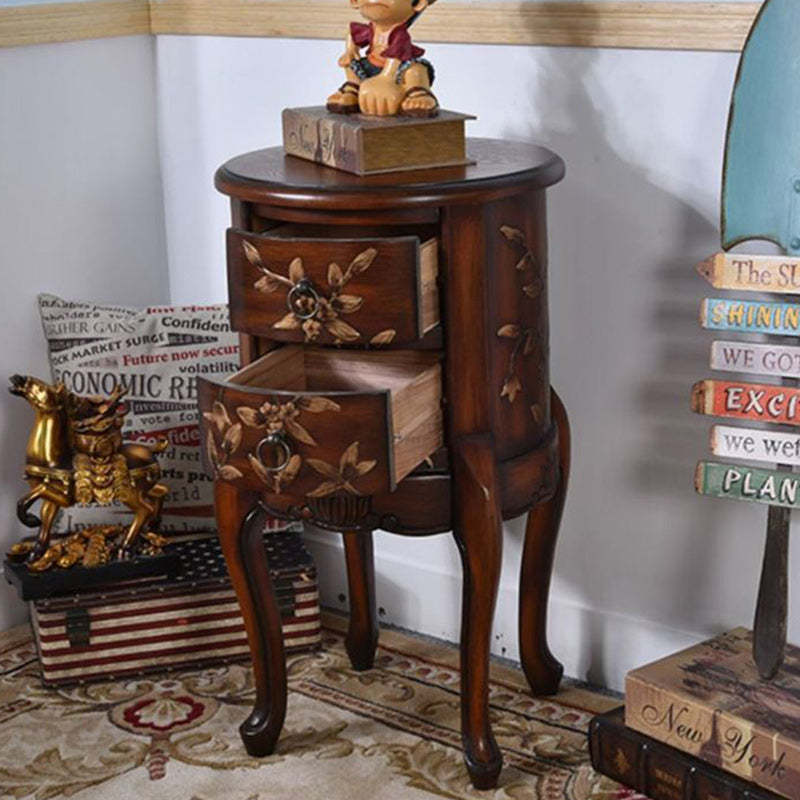 Vintage Cylindrical Wood Glass Side Table