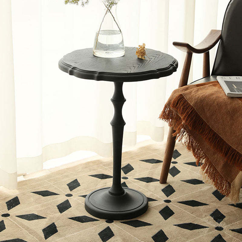 Vintage Round Lace Wood End Table — Brown