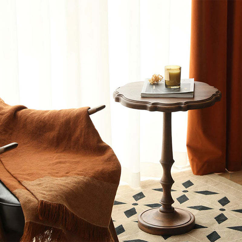 Vintage Round Lace Wood End Table — Black
