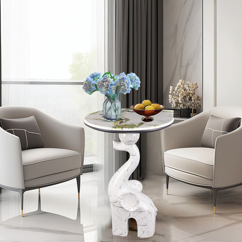 Art Deco Elephant Resin Hypercrystalline Rock Coffee Table — B / White