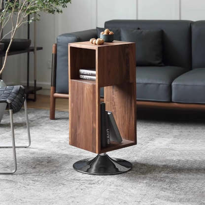Minimalist Rotatable Wood Iron End Table — Walnut Color