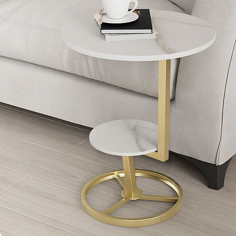 Round Iron Rock Slab End Table — Black Frame + Black Board