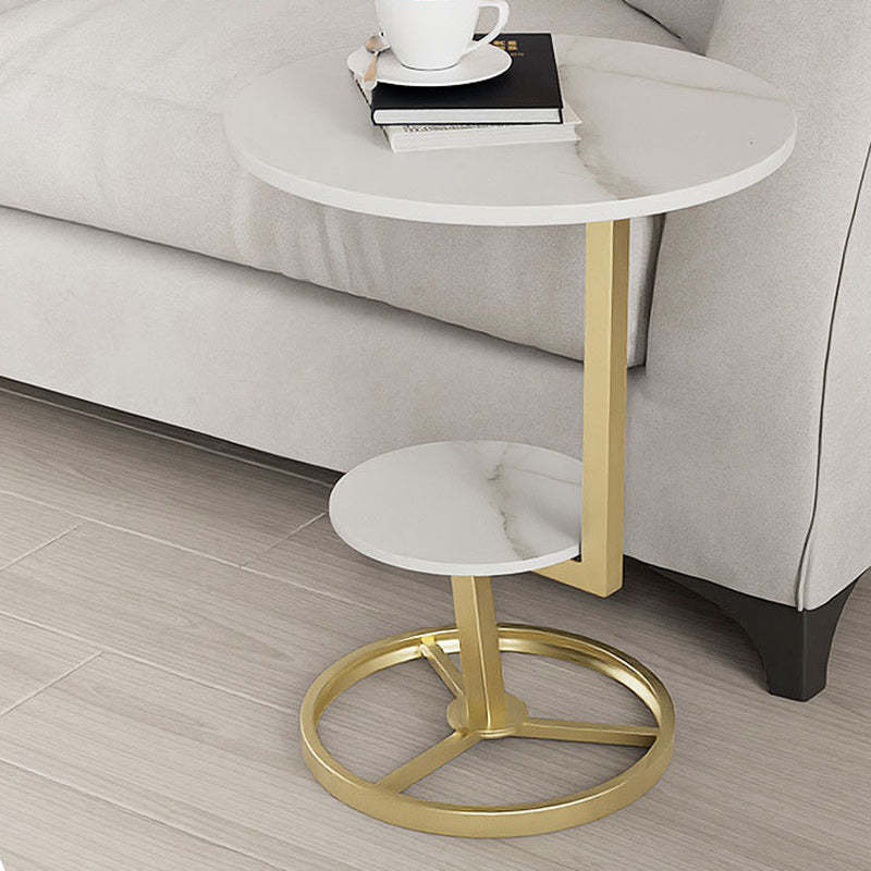 Round Iron Rock Slab End Table — Black Frame + Black Board