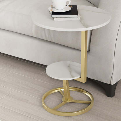 Round Iron Rock Slab End Table — Black Frame + Black Board