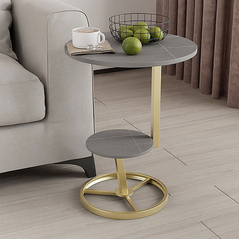 Round Iron Rock Slab End Table