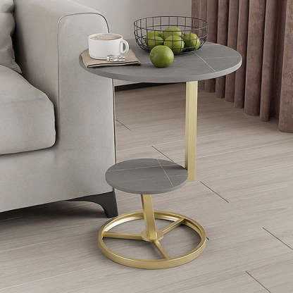 Round Iron Rock Slab End Table