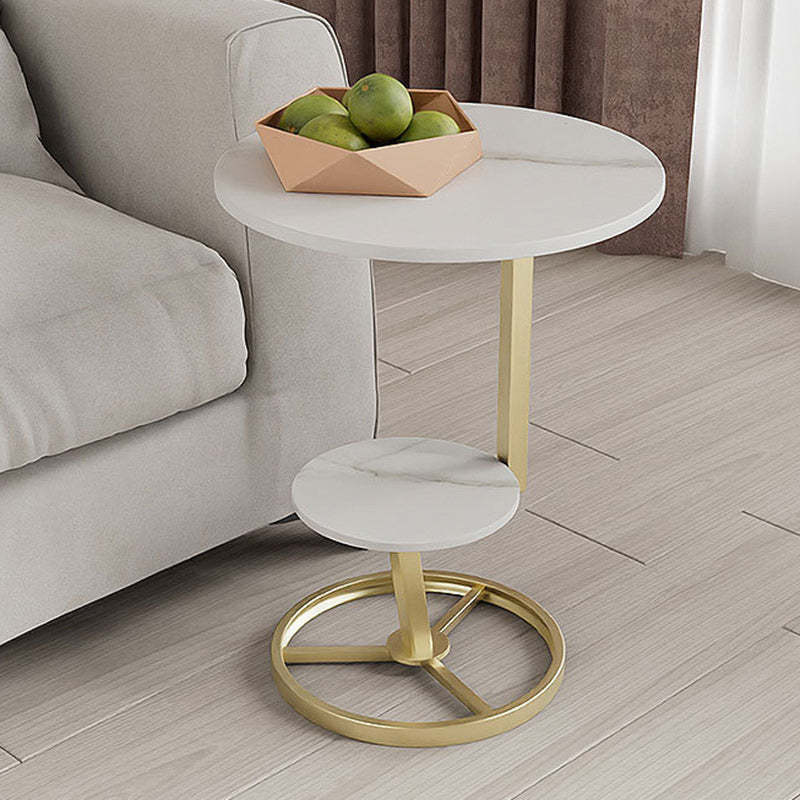 Round Iron Rock Slab End Table