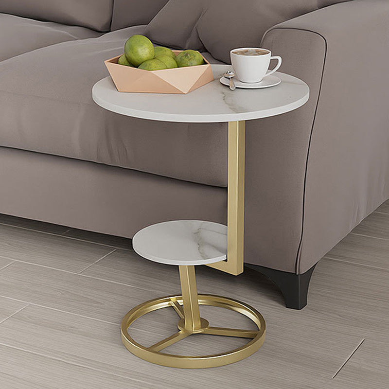 Round Iron Rock Slab End Table