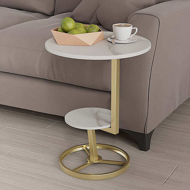 Round Iron Rock Slab End Table