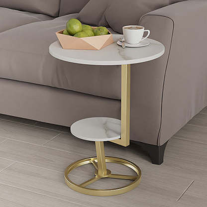 Round Iron Rock Slab End Table