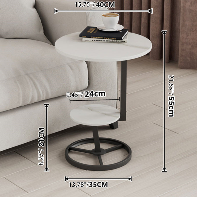 Round Iron Rock Slab End Table — Gold Frame + Gray Board