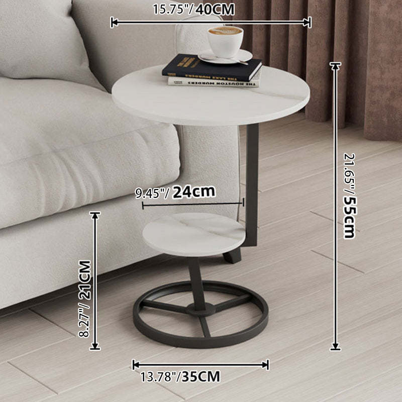 Round Iron Rock Slab End Table — Gold Frame + Gray Board