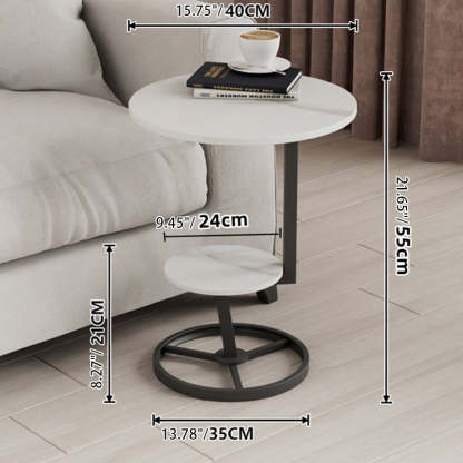 Round Iron Rock Slab End Table — Gold Frame + Gray Board