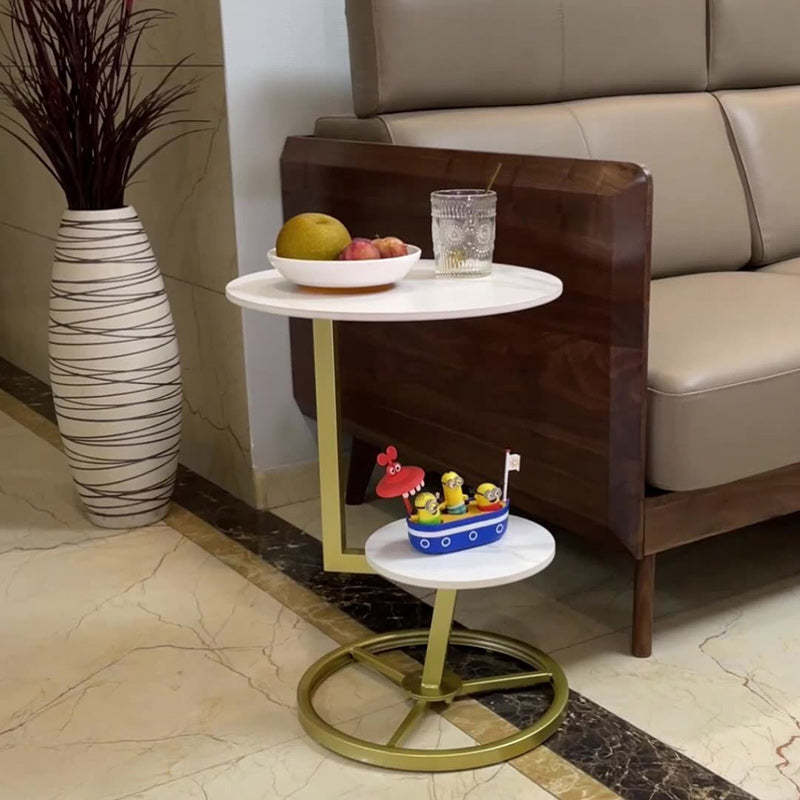 Round Iron Rock Slab End Table