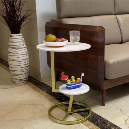 Round Iron Rock Slab End Table