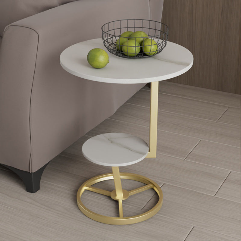 Round Iron Rock Slab End Table