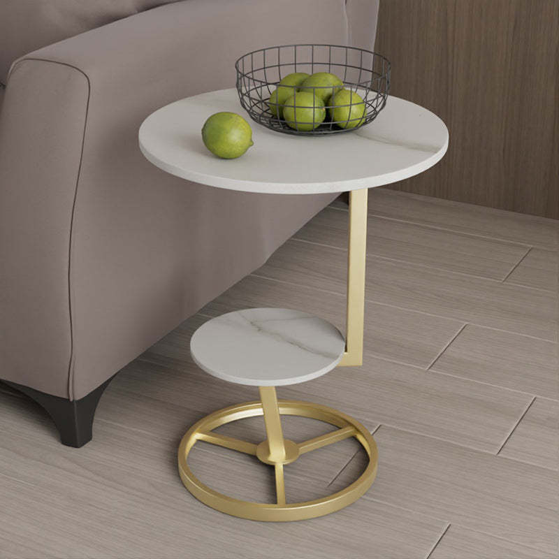 Round Iron Rock Slab End Table
