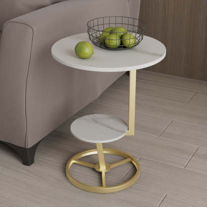 Round Iron Rock Slab End Table