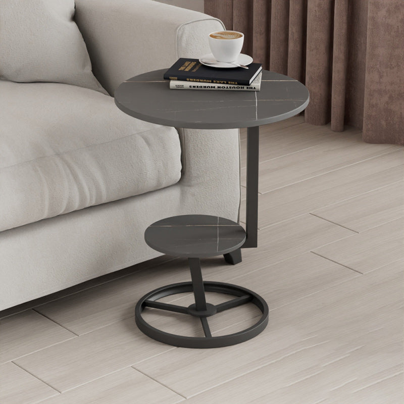 Round Iron Rock Slab End Table