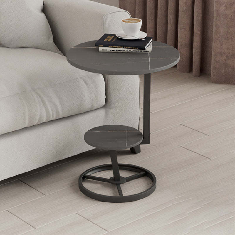 Round Iron Rock Slab End Table