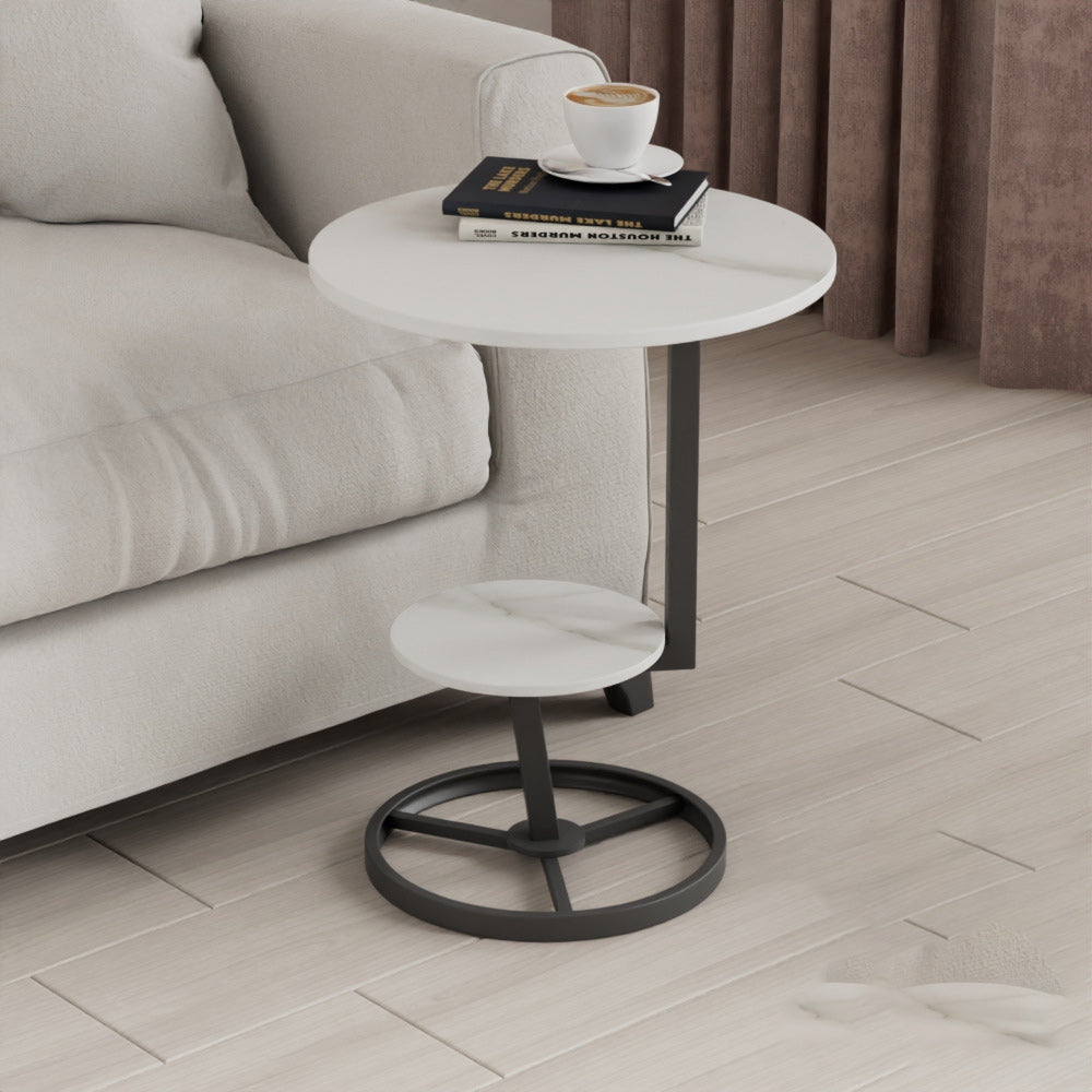 Round Iron Rock Slab End Table — Black Frame + White Board