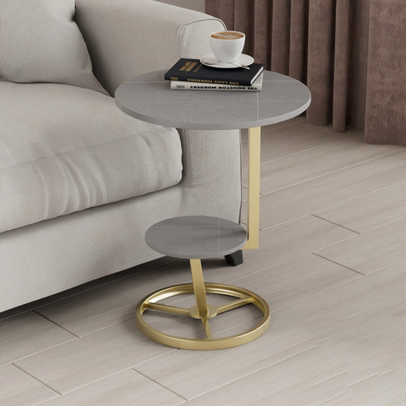 Round Iron Rock Slab End Table