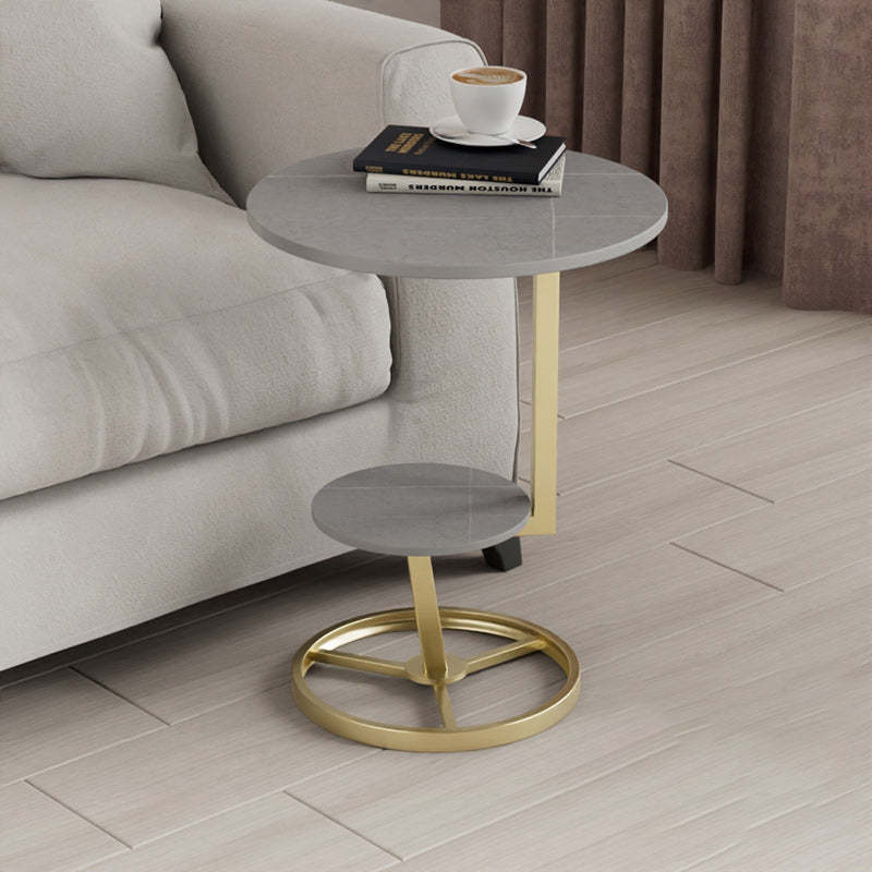 Round Iron Rock Slab End Table