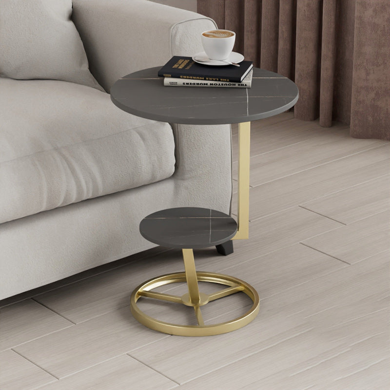 Round Iron Rock Slab End Table