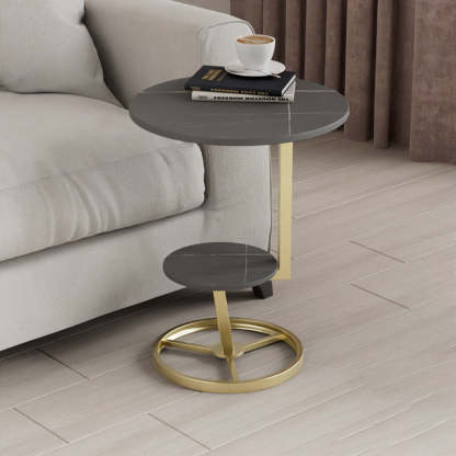Round Iron Rock Slab End Table