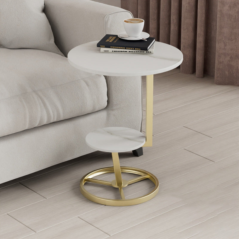 Round Iron Rock Slab End Table