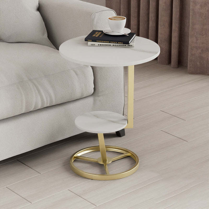 Round Iron Rock Slab End Table