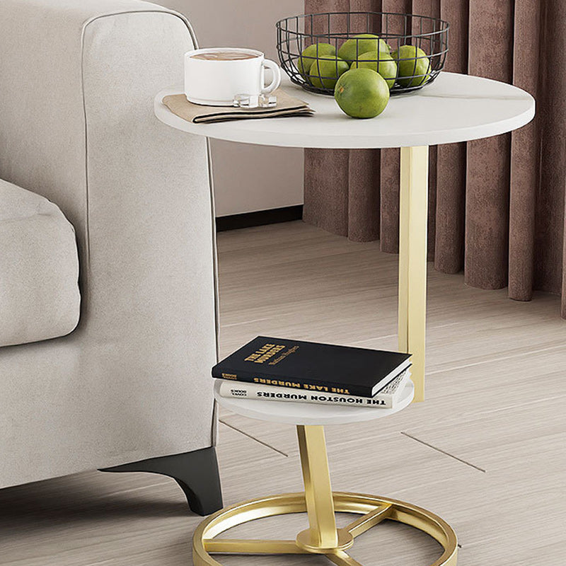 Round Iron Rock Slab End Table