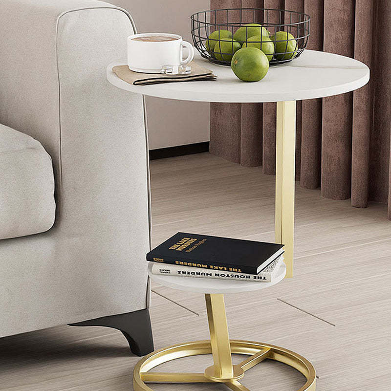 Round Iron Rock Slab End Table
