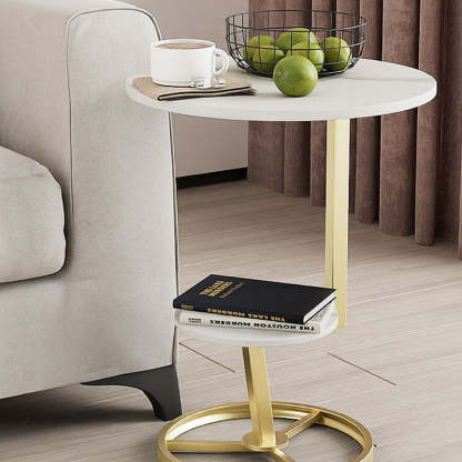 Round Iron Rock Slab End Table
