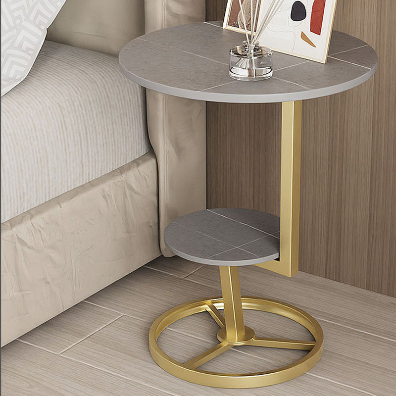 Round Iron Rock Slab End Table
