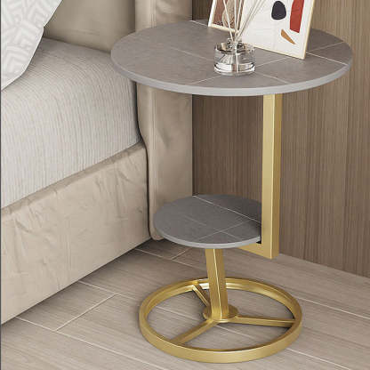 Round Iron Rock Slab End Table