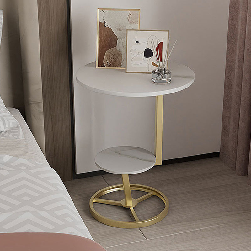 Round Iron Rock Slab End Table
