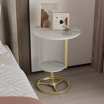 Round Iron Rock Slab End Table